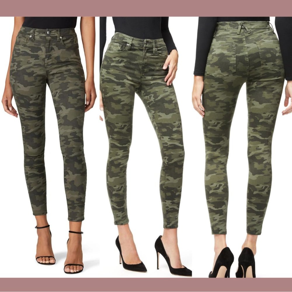 NEW Good‎ American [ Plus size 24 ] Good Waist Skinny Jeans in Camo Green